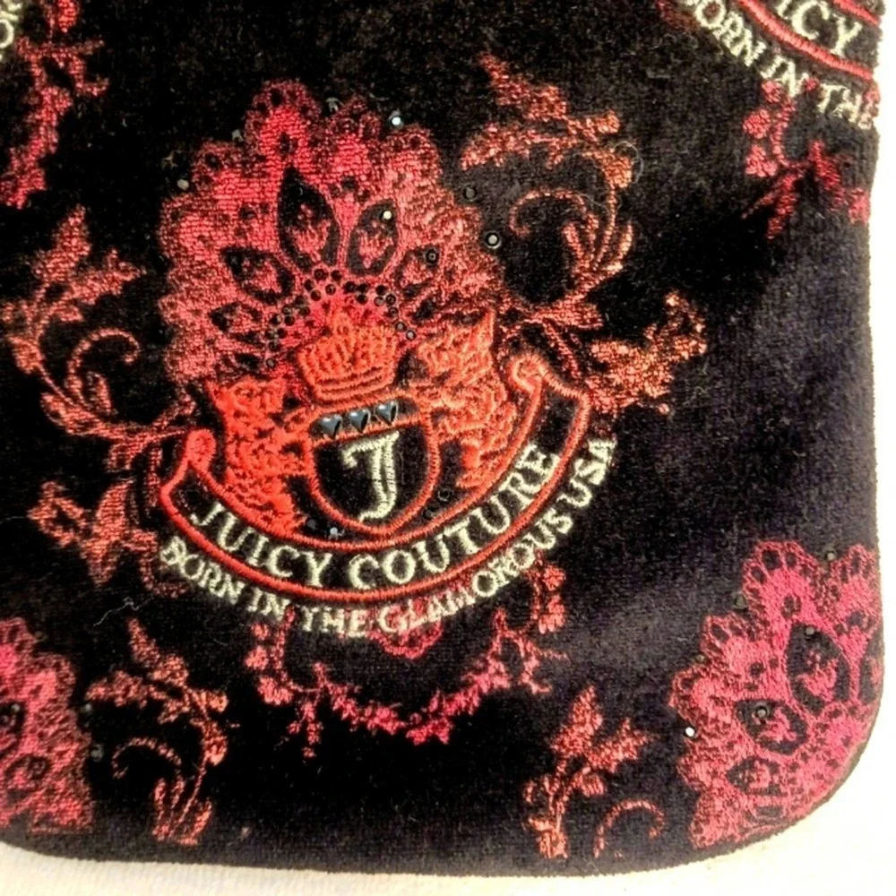Juicy Couture Crossbody BLACK VELVET Shoulder Bag Purse Adjustable EMBROIDERED
